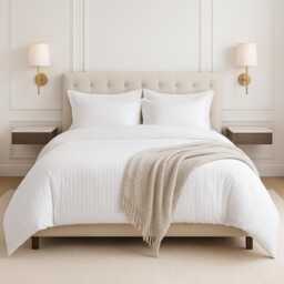 Hotel Style White Striped Duvet Cover Set - 600 Thread Count Cotton Sateen Oeko-Tex Certified Crisp King