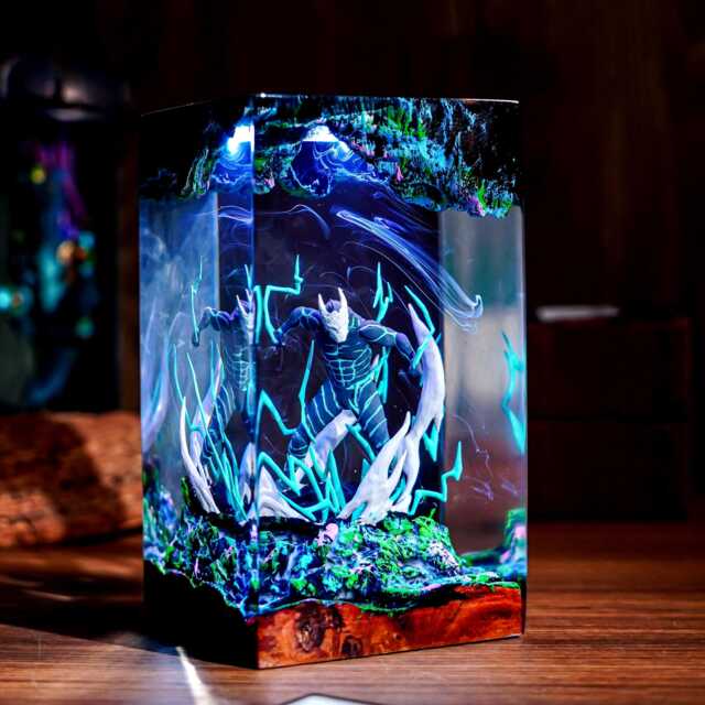 Kaiju-Inspired Resin Lamp - Handmade Led Monster Art Dynamic Figure Light Gift For Anime Fans Gamer Room Decor - image 1