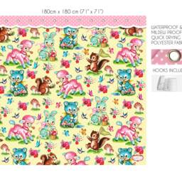 Cute Animals Shower Curtain Cute Bunny, Bear, Lamb Vintage Kitsch Shower Art By Fiona Hewitt 180cm X180cm - thumbnail 2