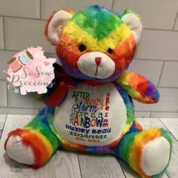 Personalised Rainbow Teddy Bear, Baby, Embroidered Birthday Gift, Boy Or Girl Custom Bear, Christening Teddy, 1st - thumbnail 2