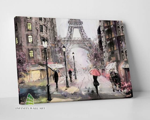 Pink Paris Eiffel Tower Canvas Art Colourful Wall Abstract Oil Painting Print Picture Home Decor -D472 - image 1