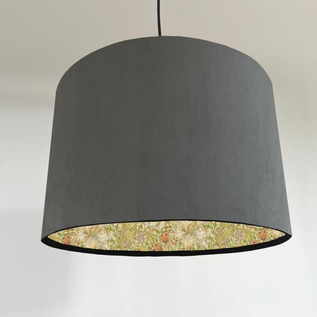 Grey Velvet Drum Lampshade/ Ceiling Shade William Morris Golden Lily Corn Interior - image 1