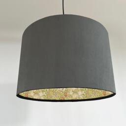 Grey Velvet Drum Lampshade/ Ceiling Shade William Morris Golden Lily Corn Interior - thumbnail 1