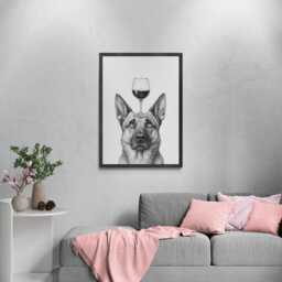 German Shepherd Dog Art Print, Funny & Wine Drawing, Lover Wall Decor, Lovers Gifts - thumbnail 3