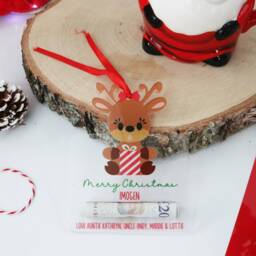 Personalised Money Gift Holder Reindeer - Hanging Bauble Acrylic Cash Wallet Christmas - thumbnail 2