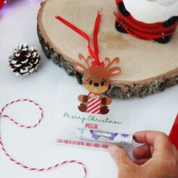 Personalised Money Gift Holder Reindeer - Hanging Bauble Acrylic Cash Wallet Christmas - thumbnail 3