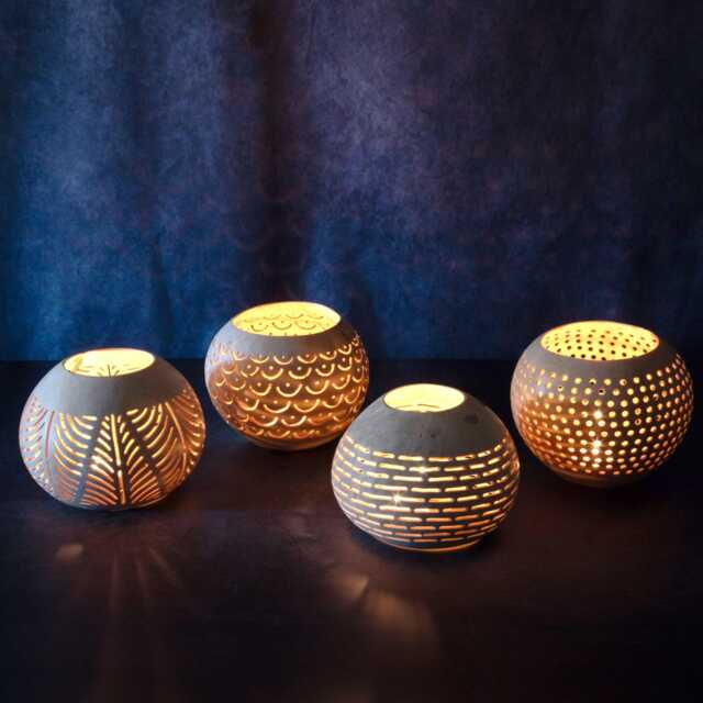 Hand-Carved Candle Holders Ambient Tea Light Lanterns For Tiki Bar Outdoor & Indoor Boho Home Decor Interior Lover Christmas Lighting - image 1