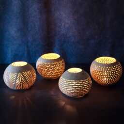 Hand-Carved Candle Holders Ambient Tea Light Lanterns For Tiki Bar Outdoor & Indoor Boho Home Decor Interior Lover Christmas Lighting - thumbnail 1