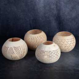 Hand-Carved Candle Holders Ambient Tea Light Lanterns For Tiki Bar Outdoor & Indoor Boho Home Decor Interior Lover Christmas Lighting - thumbnail 2