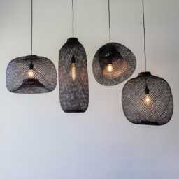 Hand-Dyed Black Bamboo Pendant Light - Thai Fish Trap Basket Lamp