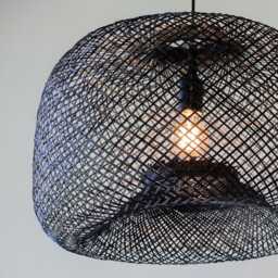 Hand-Dyed Bamboo Pendant Light - Dark Black Basket Lamp Shade Fixture, Moody Boho Industrial Lighting - thumbnail 3