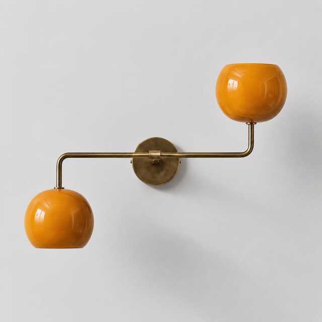 Mid Century Brass Sconce, Orange Globes, Italian Sputnik Vanity Fixture, Retro Lamp - image 1