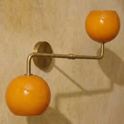 Mid Century Brass Sconce, Orange Globes, Italian Sputnik Vanity Fixture, Retro Lamp - thumbnail 3
