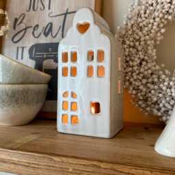 White Ceramic House Tealight Holder - Wax Lantern Decor Cosy Winter Home Accessories - thumbnail 3