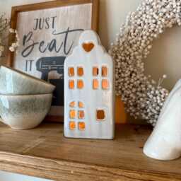 White Ceramic House Tealight Holder - Wax Lantern Decor Cosy Winter Home Accessories - thumbnail 2