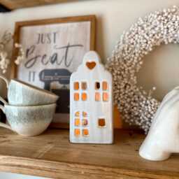 White Ceramic House Tealight Holder - Wax Lantern Decor Cosy Winter Home Accessories - thumbnail 4
