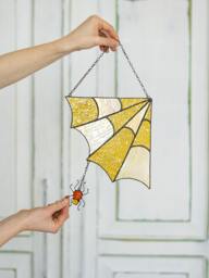 stain Glass Spider Web Cobweb Net Suncatcher Yellow Home House Decor Window Wall Hangings - thumbnail 1