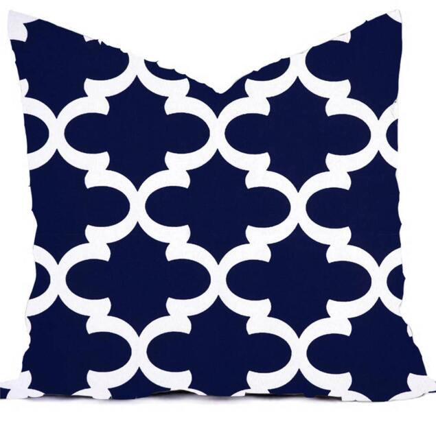 Custom Throw Pillow Cover - Navy, Green, & White Quatrefoil Print - image 1