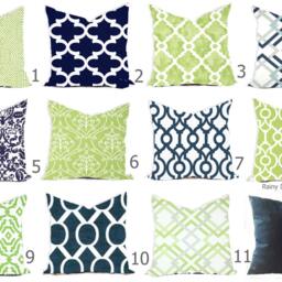 Custom Throw Pillow Cover - Navy, Green, & White Quatrefoil Print - thumbnail 2