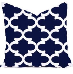 Custom Throw Pillow Cover - Navy, Green, & White Quatrefoil Print - thumbnail 1