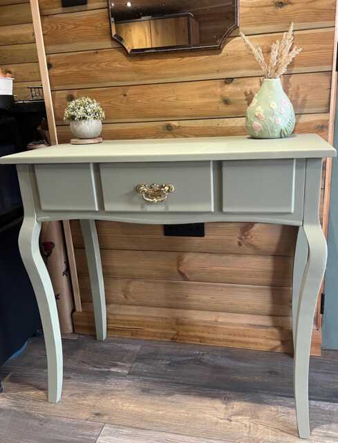 Sold - Similar Available Upcycled Dressing Table Or Desk in Eucalyptus Painted Console With Gold Handle Fusion Mineral Paint - image 1