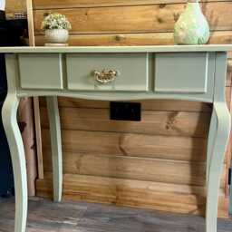 Sold - Similar Available Upcycled Dressing Table Or Desk in Eucalyptus Painted Console With Gold Handle Fusion Mineral Paint - thumbnail 3