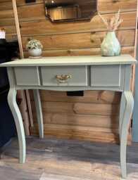 Sold - Similar Available Upcycled Dressing Table Or Desk in Eucalyptus Painted Console With Gold Handle Fusion Mineral Paint