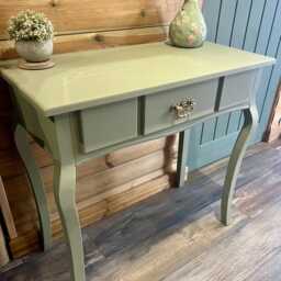 Sold - Similar Available Upcycled Dressing Table Or Desk in Eucalyptus Painted Console With Gold Handle Fusion Mineral Paint - thumbnail 2
