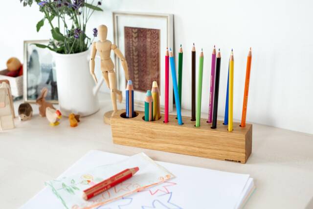 Montessori Pen Holder Wood For Kids - Desk Organizer Oak Walnut Cherry - image 1
