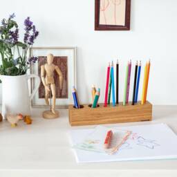 Montessori Pen Holder Wood For Kids - Desk Organizer Oak Walnut Cherry - thumbnail 2