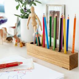 Montessori Pen Holder Wood For Kids - Desk Organizer Oak Walnut Cherry - thumbnail 3