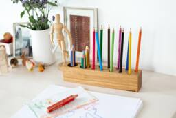 Montessori Pen Holder Wood For Kids - Desk Organizer Oak Walnut Cherry