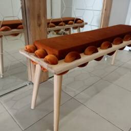 Long Bench, Wooden Orange Straight Wavy Velvet Fabric Garden Furniture, Ottoman Bench, Bedroom Entrway Living Room Bench - thumbnail 2