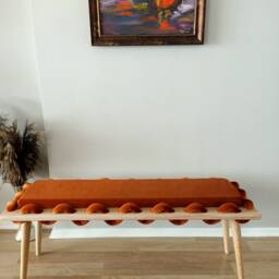 Long Bench, Wooden Orange Straight Wavy Velvet Fabric Garden Furniture, Ottoman Bench, Bedroom Entrway Living Room Bench - thumbnail 3