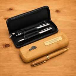 Canadian Icons Luxury Wooden Or Leatherette Pen Case With Matching Free Engraving Maple Hockey Moose Gift - thumbnail 1