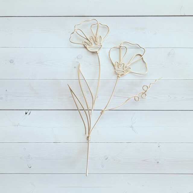 Wire Floral Sculpture Poppy Daisy Tulip Flower Wall Hanging Single Line Art Decoration Decor Botanist Florist Gift Reusable Bouquet - image 1