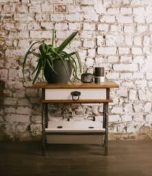 Antique Oak Side Table Farmhouse Magazine Stand With Drawer - thumbnail 1