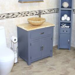 Bathroom Grey Painted Vanity Unit Modern Cabinet Wash Stand Golden Onyx Top & Basin 502Ggo25Go - thumbnail 2