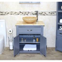Bathroom Grey Painted Vanity Unit Modern Cabinet Wash Stand Golden Onyx Top & Basin 502Ggo25Go - thumbnail 3