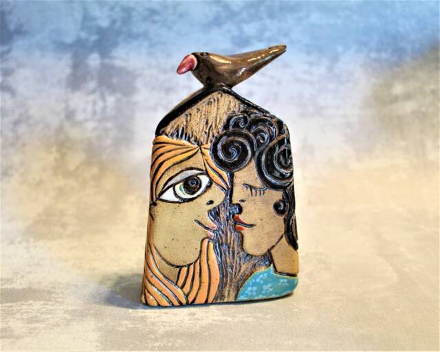 Tiny Ceramic House, Unique Sculpture, Ceramics & Pottery, Lovers Gay Art, Boho Home Decor, Small Clay Lesbian Art - image 1