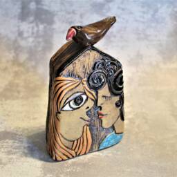 Tiny Ceramic House, Unique Sculpture, Ceramics & Pottery, Lovers Gay Art, Boho Home Decor, Small Clay Lesbian Art - thumbnail 2