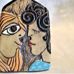 Tiny Ceramic House, Unique Sculpture, Ceramics & Pottery, Lovers Gay Art, Boho Home Decor, Small Clay Lesbian Art - thumbnail 4