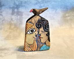 Tiny Ceramic House, Unique Sculpture, Ceramics & Pottery, Lovers Gay Art, Boho Home Decor, Small Clay Lesbian Art - thumbnail 1