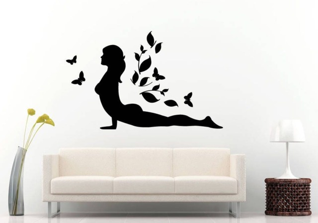 Girl Woman Meditation Flowers Butterfly's Buddha Pose Namaste Yoga Zen Mandala Om Symbol Diy Wall Sticker Decal Vinyl Mural Decor Art L2206 - image 1