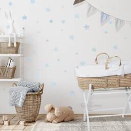Premium Fabric Wall Decal, Blue Stars, Nursery Wall Decal, Watercolor Stars Nursery Sticker, Blue Stars Stickers - thumbnail 2