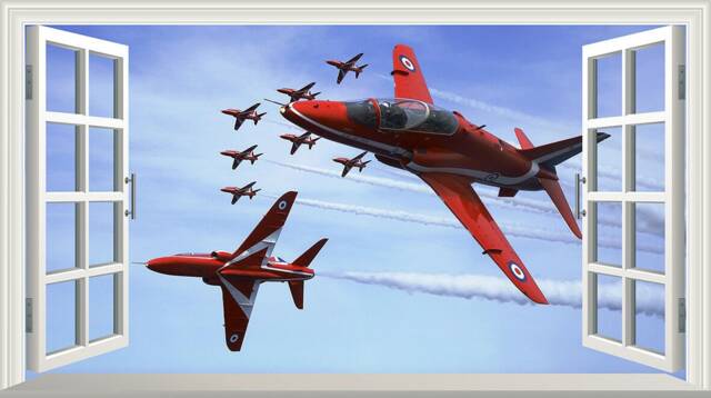Red Arrows Arrow Planes Raf Magic Window Wall Art Self Adhesive Sticker Decal Print Graphic Design Poster Various Sizes
