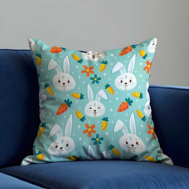 Blue Easter Bunny Cushion Cover, Cute Rabbit Pillowcase, Kids Nursery Case, Spring Sofa Decor - image 1