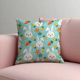 Blue Easter Bunny Cushion Cover, Cute Rabbit Pillowcase, Kids Nursery Case, Spring Sofa Decor - thumbnail 3