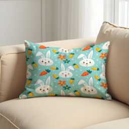 Blue Easter Bunny Cushion Cover, Cute Rabbit Pillowcase, Kids Nursery Case, Spring Sofa Decor - thumbnail 2