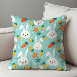 Blue Easter Bunny Cushion Cover, Cute Rabbit Pillowcase, Kids Nursery Case, Spring Sofa Decor - thumbnail 4